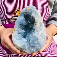 4.73LB natural blue celestite geode quartz crystal mineral specimen healing picture