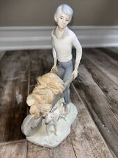 Rare Lladro Figurine Boy with Loaded Wheelbarrow and Dog picture