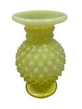 Fenton Opalescent Vaseline Glass Hobnail Round Top Vase 1940 picture