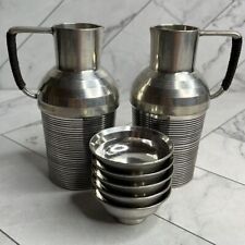 Vintage Japanese Silver Sake Set with 2 Sake jugs and 5 Sake cups picture