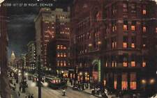 c1910 16th Street Trolleys Crowd Stores Signs Night Scene Denver CO P367 picture