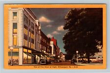 Williamsport PA-Pennsylvania, View Pine Street At Night, Vintage Postcard picture