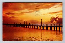 Sebring FL-Florida, Lake Jackson Pier at Dusk, c1974 Vintage Souvenir Postcard picture