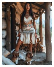 GORGEOUS YOUNG NATIVE AMERICAN LADY LOG CABIN 8X10 FANTASY PHOTO picture