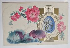 1914 Easter Bunny Rabbit Flowers Airbrushed Embossed  Postcard #3 picture