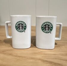 Set Of 2 Starbucks Square White Coffee Mug 2007 Retired Mermaid Logo 12oz picture