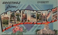 EVERETT, WASHINGTON Large Letter Postcard State Flower & Capitol / Tichnor Linen picture