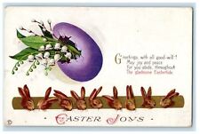 Easter Greetings Hatched Egg Flowers Rabbits Bunny Head Embossed Postcard picture