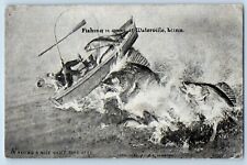 Waterville Minnesota MN Postcard Boat Fishing Exaggerated Exterior c1928 Vintage picture