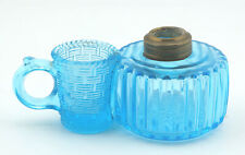 Scarce Antique Miniature Sapphire Blue Glass Miniature Finger Lamp Match Holder picture