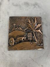 Vintage Copper Metal Art Engraved House Tree Hanging Art picture
