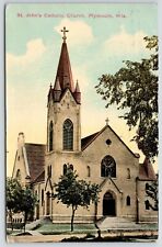 Plymouth Wisconsin~St John's Catholic Church~Can Run Car but Cannot Crank~1915 picture