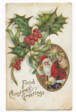 Vintage 1908 Christmas Postcard Santa Claus Delivering Presents RARE STAMP picture