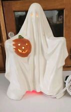 Vtg Halloween Ceramic Ghost Holding Jack O Lantern Pumpkin Lighted Byron Molds picture
