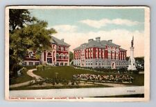 Dover NH-New Hampshire, Library, High School, Monument, Vintage c1919 Postcard picture