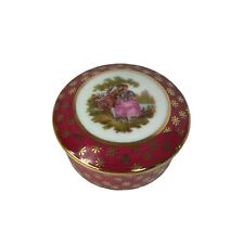 Vintage Limoges France Trinket Box Victorian Courting Couple Pink & Gold picture