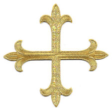 Cross - Greek Cross Fleur - Church - Embroidered Gold Rayon Iron On Patch - 5