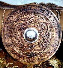 Viking Wooden Hand Carving Ornaments Shield Battle Warrior Authentic Decorative picture