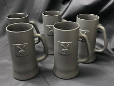 Vintage PLAYBOY CLUB 16 oz Grey-Matte Embossed Glass Beer Stein/Mug (Set of 5) picture