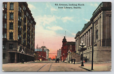 4th Avenue Looking North from Library Seattle WA Street View c1910s Postcard B1 picture