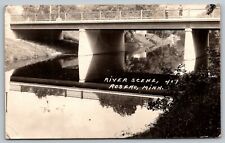 Roseau Minnesota~Roseau River Bridge~Reflection in Water~1946 RPPC picture