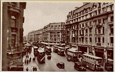 London Postcard Oxford Circus with Double Decker Buses, Cars, People Sepia Photo picture