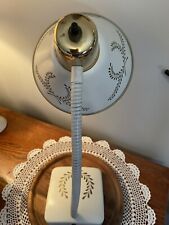 Vintage Metal Table Lamp Toleware Cream Beige Gold Leaf 50s 60s MCM. picture