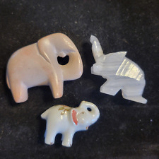 Lot of 3 Elephant Figures Mixed Glass Quartz? Ceramic Soapstone 1.5-2.25 inches picture