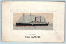 Postcard Woven Silk RMS Saxonia Steam Ship Embroidered 1908 AD16 picture