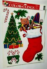 COLOR CLINGS Christmas Cling Window Decoration Tree Stocking Candy Canes Vintage picture