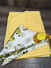 Vintage 1950’s 1960’s Yellow / White Gingham Check Linen Tablecloth 54x80 picture