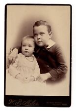 C. 1880s CABINET CARD W.B. MILES CUTE LITTE KIDS BROTHER & SISTER HOLYOKE MASS. picture