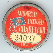 Chauffeur Badge 1952 Minnesota Licensed Chauffeur Pin picture