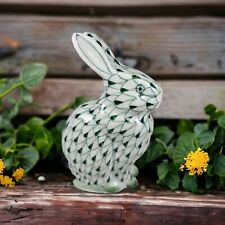 Andrea By Sadek Fishnet Bunny Green White Porcelain Hand Painted Easter Rabbit picture