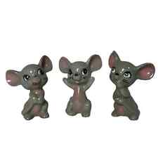 Lot 3 Vintage Enesco Country Mice Ceramic Figurines Big Ears Gray Mouse Kitschy picture