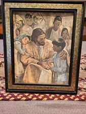 Vintage JESUS WITH CHILDREN Framed Picture Print picture