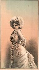 1880s-90s Woman in White Victorian Dress Posing Trade Card picture