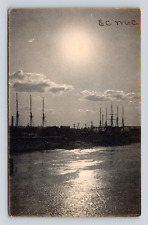 Antique Postcard RPPC Sailing Ships Dock Moonlight Harlem Silver Creek NY 1906 picture
