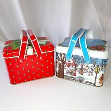 2 Vintage Christmas Themed Tins with Lids Double Handles 6