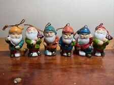 Vintage Set of 6 Japan Bisque Santa Gnome Christmas Ornaments picture