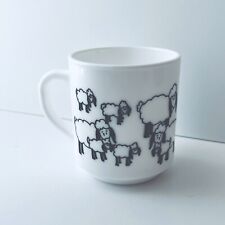 VTG Milk Glass Coffee Mug ARCOPAL France White Cup Cartoon Sheep 8oz EUC picture
