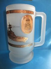 Vtg USS Bulkeley DDG 84 Frosted Glass Stein/Beer Mug Freedom's Torch 6” Tall EUC picture