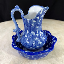 VTG Miniature Blue Pitcher /Creamer and Basin/Sugar Bowl Made in China picture