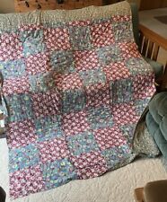 VTG 66x86 Hand Pieced & Knotted Feed Sack Squares  Heavy Quilt w/ WOOL Batting picture