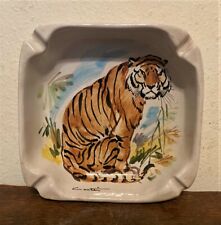 Vintage Ceramic Signed Bengal Tiger Ashtray - LSU Auburn Detroit - Italy - 7.5