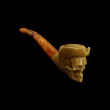 Cowboy Skull Meerschaum Pipe hand carved smoking tobacco w case  MD-232 picture