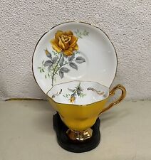 VINTAGE ROYAL STAFFORD ENGLAND YELLOW ROSE GOLD TRIMMED BONE CHINA CUP & SAUCER picture