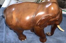 Vintage Hand Carved Elephant With Tusks. Detailed 10