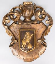 Antique Spanish Carved Giltwood Heraldic Coat of Arms Shield Wall Plaque picture
