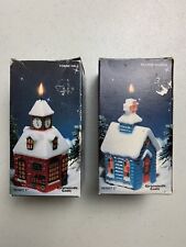 Christmasville Vintage Candle New Set of 2 Jasco 1982 Church and Towne Hall 5” picture